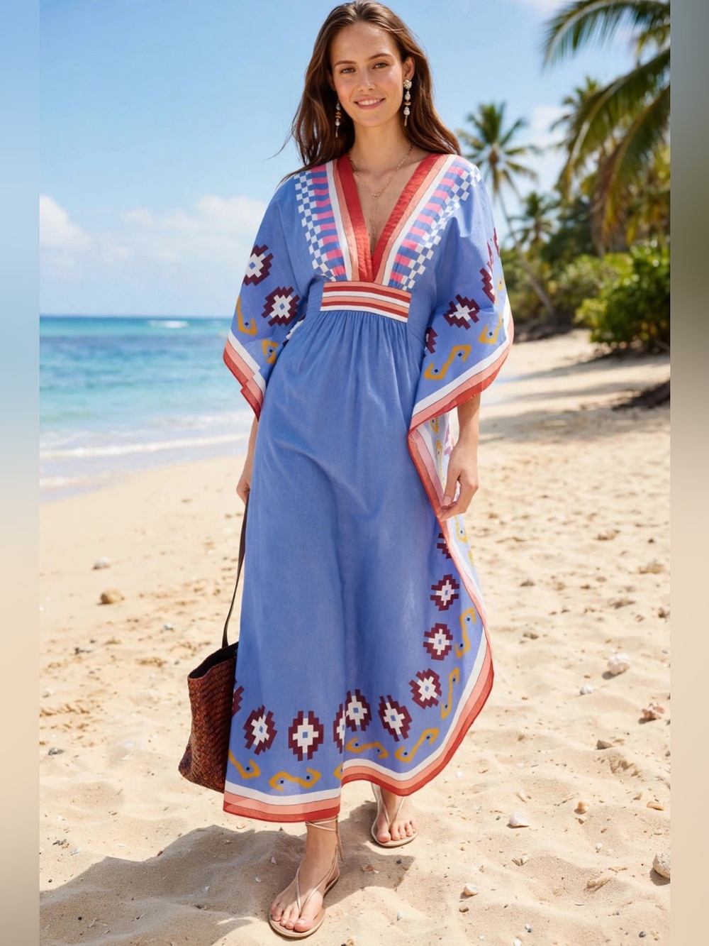 CAROLINA K Taiel Kaftan Cover Up
Blue Print V-Neck Sz M